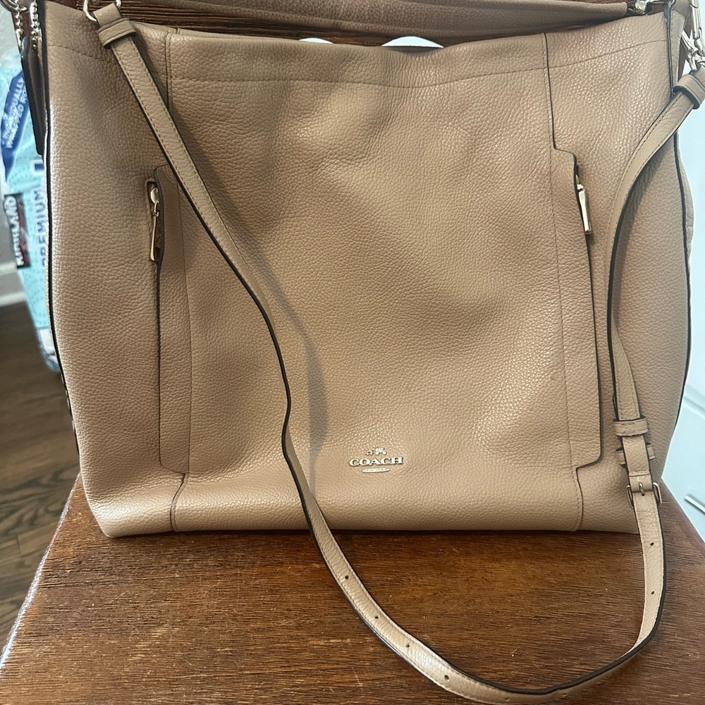Coach Tan Leather Shoulder Bag with Structured Design